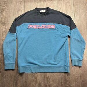 Palace Skateboards Large Colorblock Embroidered Logo Sweatshirt Blue Grey Mens